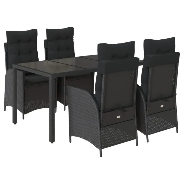 Ensemble à manger de jardin coussins 5pcs Noir Résine tressée
