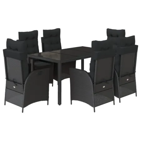 Ensemble à manger de jardin coussins 7pcs Noir Résine tressée