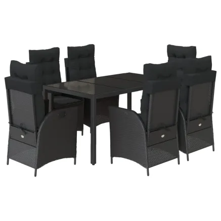 Ensemble à manger de jardin coussins 7pcs Noir Résine tressée 2
