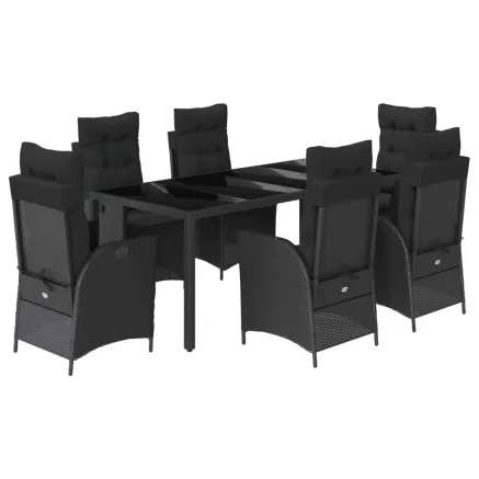 Ensemble à manger de jardin coussins 7pcs Noir Résine tressée 2