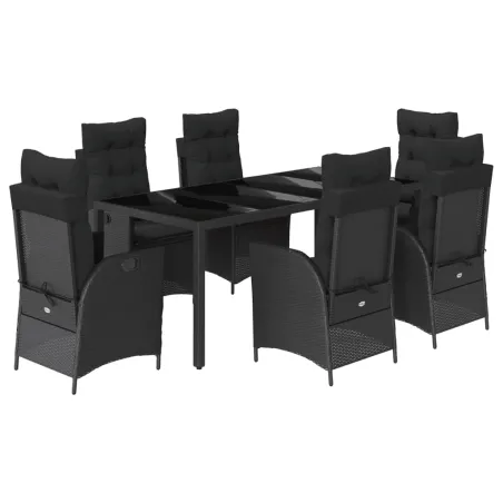 Ensemble à manger de jardin coussins 7pcs Noir Résine tressée