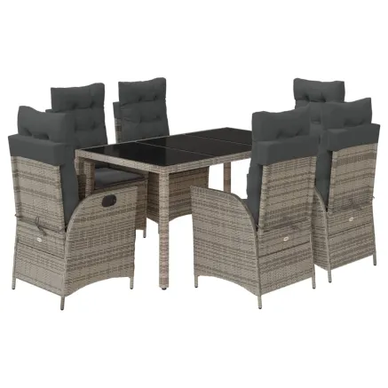 Ensemble à manger de jardin et coussins 7 pcs gris rotin 2