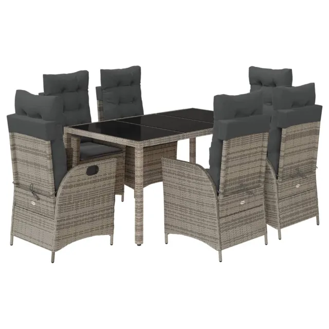 Ensemble à manger de jardin et coussins 7 pcs gris rotin