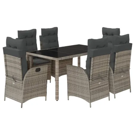 Ensemble à manger de jardin et coussins 7 pcs gris rotin