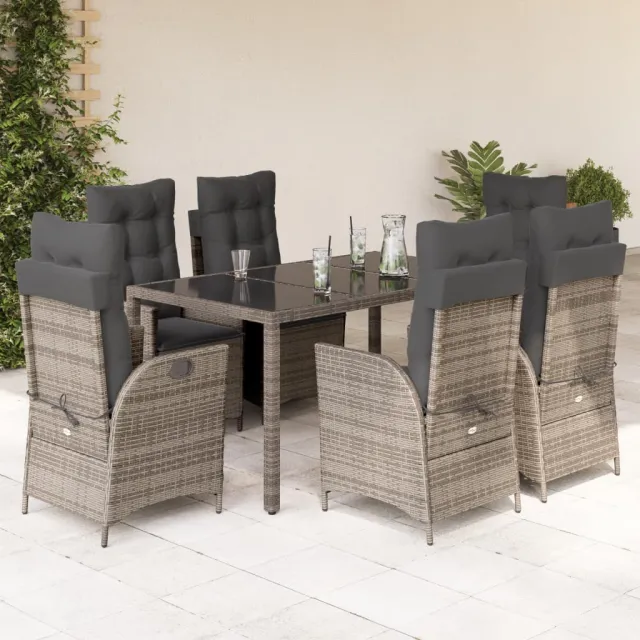 Ensemble à manger de jardin et coussins 7 pcs gris rotin