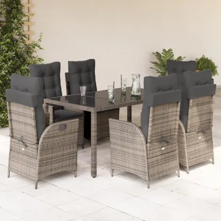 Ensemble à manger de jardin et coussins 7 pcs gris rotin