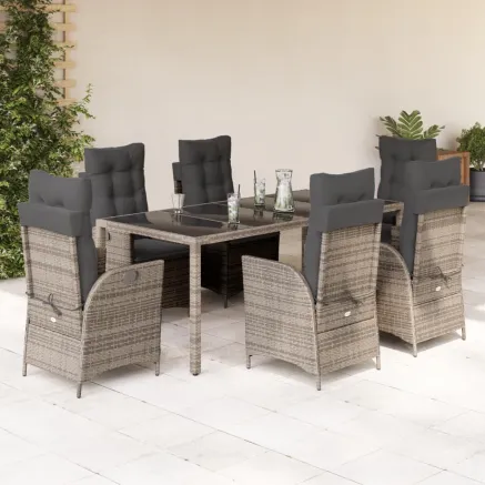 Ensemble à manger de jardin et coussins 7 pcs gris rotin