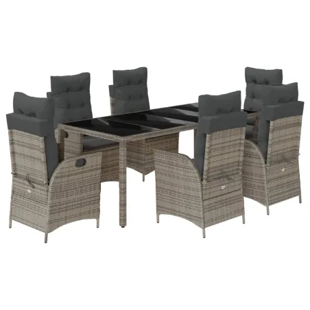 Ensemble à manger de jardin et coussins 7 pcs gris rotin