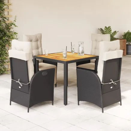 Ensemble à manger de jardin coussins 5pcs Noir Résine tressée