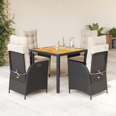 Ensemble à manger de jardin coussins 5pcs Noir Résine tressée
