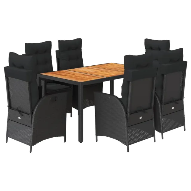 Ensemble à manger de jardin coussins 7pcs Noir Résine tressée