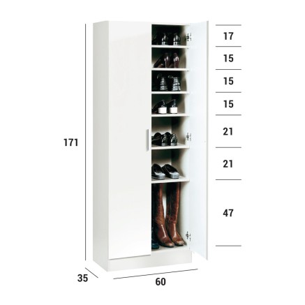 Schuhschrank Alexandra House Living Weiß 59 x 171 x 35 cm 2 Türen 7 2