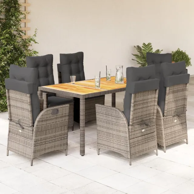 Ensemble à manger de jardin et coussins 7 pcs gris rotin