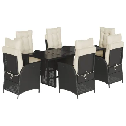 Ensemble à manger de jardin coussins 7pcs Noir Résine tressée 2