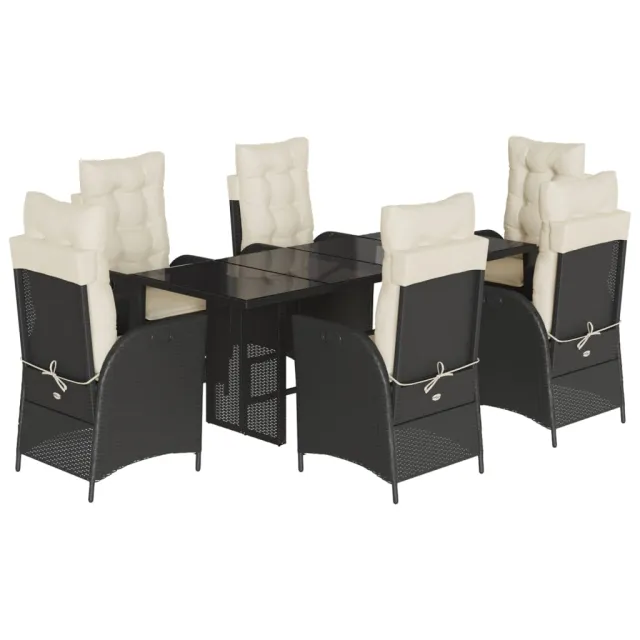 Ensemble à manger de jardin coussins 7pcs Noir Résine tressée