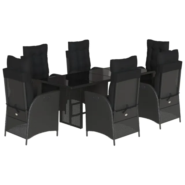 Ensemble à manger de jardin coussins 7pcs Noir Résine tressée