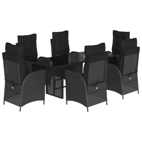 Ensemble à manger de jardin coussins 7pcs Noir Résine tressée
