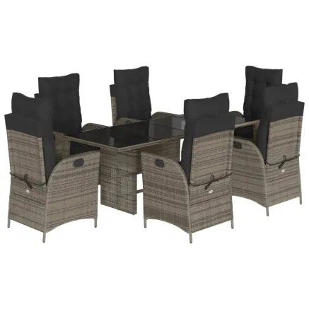 Ensemble à manger de jardin et coussins 7 pcs gris rotin 2