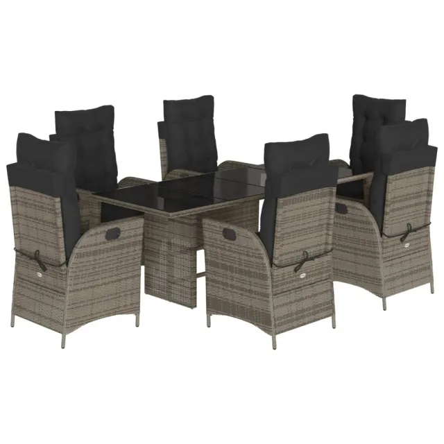 Ensemble à manger de jardin et coussins 7 pcs gris rotin