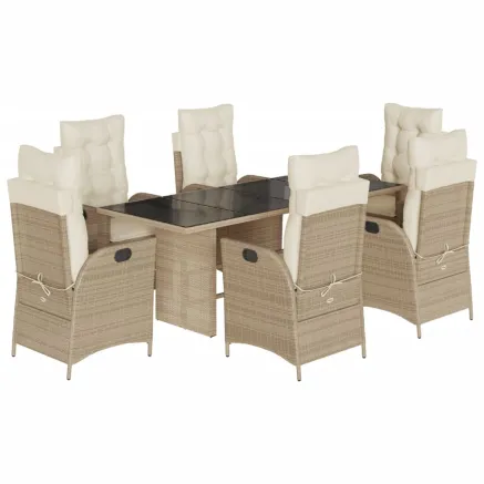 Ensemble à manger de jardin et coussins 7 pcs beige poly rotin 2