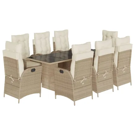 Ensemble à manger de jardin et coussins 9 pcs beige Poly rotin 2