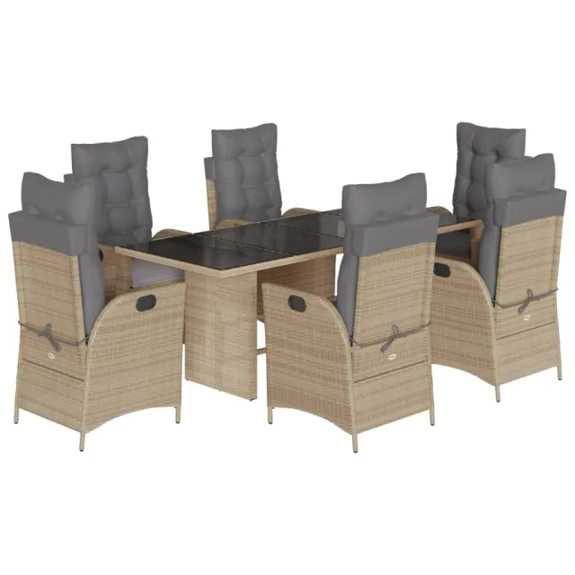 Ensemble à manger de jardin coussins 7 pcs mélange beige rotin