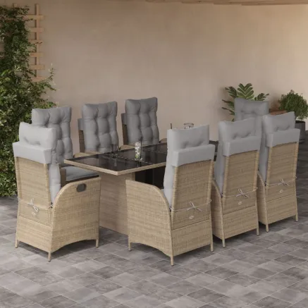 Ensemble à manger de jardin et coussins 9 pcs mélange beige