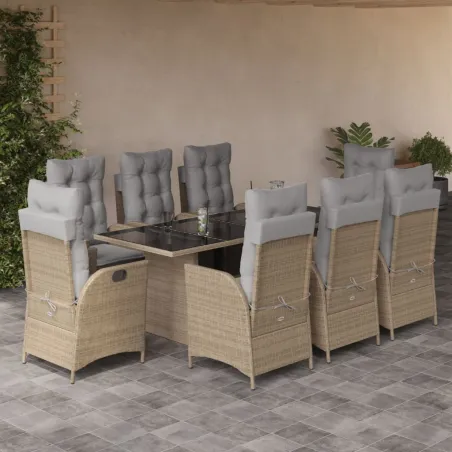 Ensemble à manger de jardin et coussins 9 pcs mélange beige