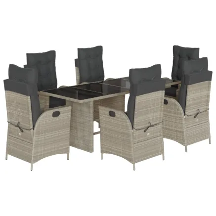 Ensemble à manger de jardin et coussins 7 pcs gris clair rotin 2