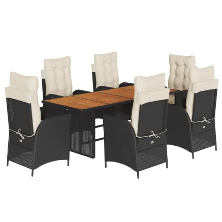 Ensemble à manger de jardin coussins 7pcs Noir Résine tressée 2