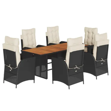 Ensemble à manger de jardin coussins 7pcs Noir Résine tressée