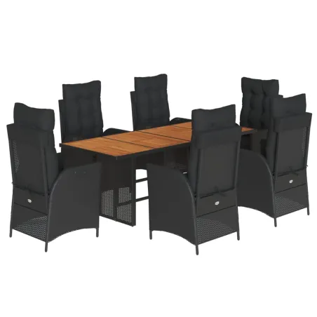 Ensemble à manger de jardin coussins 7pcs Noir Résine tressée