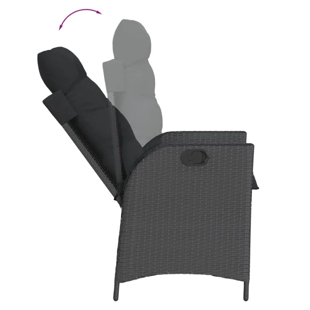 Ensemble à manger de jardin coussins 7pcs Noir Résine tressée