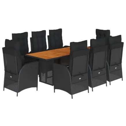 Ensemble à manger de jardin 9pcs coussins noir résine tressée 2