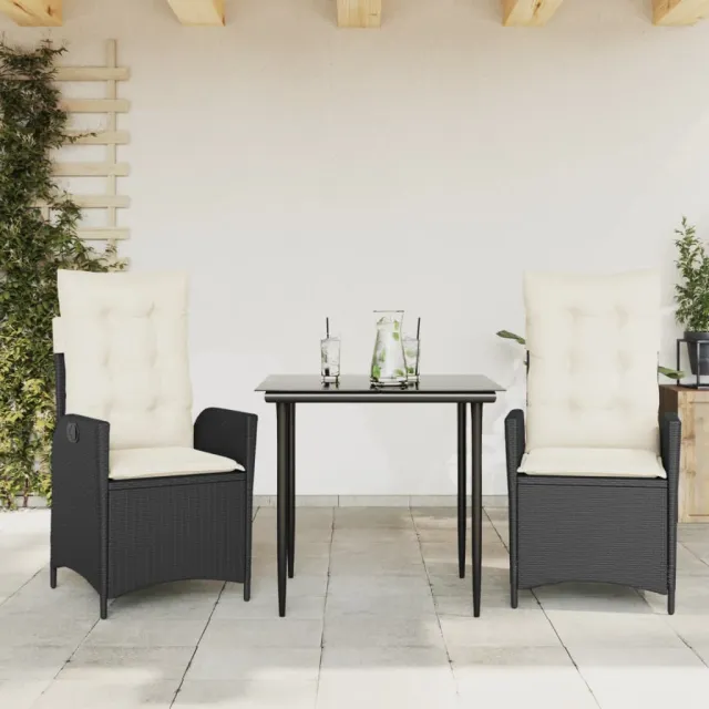 Ensemble à manger de jardin avec coussins 3 pcs Noir