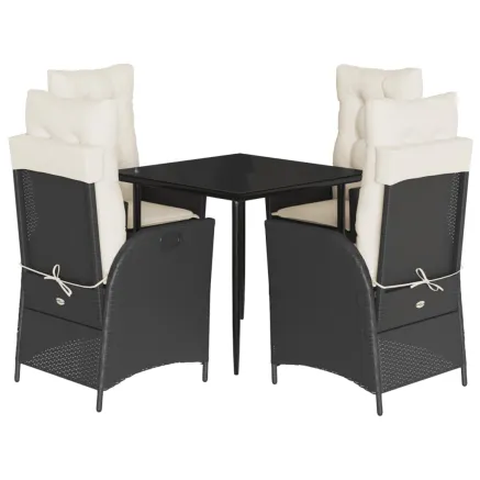 Ensemble à manger de jardin coussins 5pcs Noir Résine tressée 2