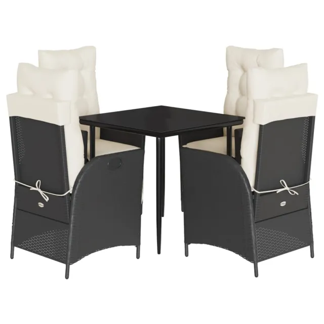 Ensemble à manger de jardin coussins 5pcs Noir Résine tressée