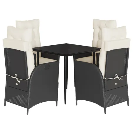 Ensemble à manger de jardin coussins 5pcs Noir Résine tressée