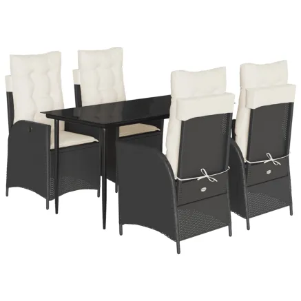 Ensemble à manger de jardin coussins 5pcs Noir Résine tressée 2