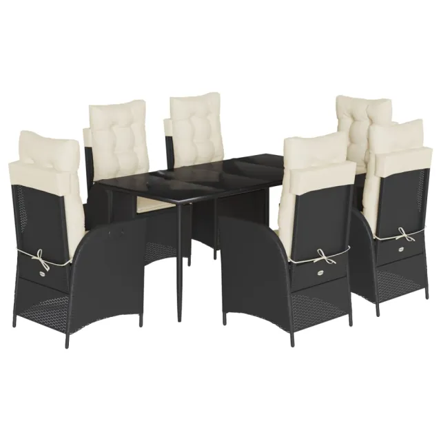 Ensemble à manger de jardin coussins 7pcs Noir Résine tressée