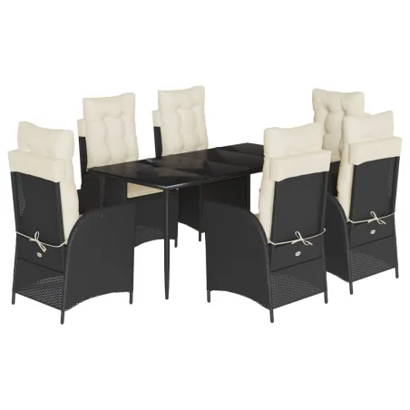 Ensemble à manger de jardin coussins 7pcs Noir Résine tressée