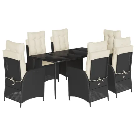 Ensemble à manger de jardin coussins 7pcs Noir Résine tressée 2