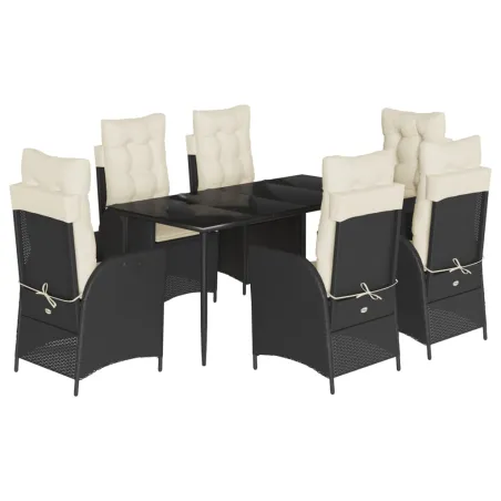Ensemble à manger de jardin coussins 7pcs Noir Résine tressée