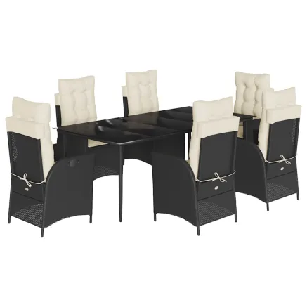 Ensemble à manger de jardin coussins 7pcs Noir Résine tressée 2