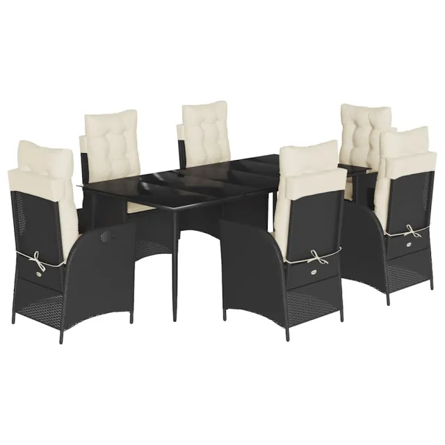 Ensemble à manger de jardin coussins 7pcs Noir Résine tressée