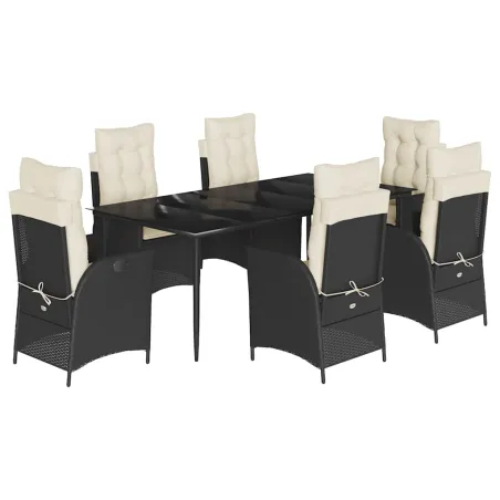 Ensemble à manger de jardin coussins 7pcs Noir Résine tressée