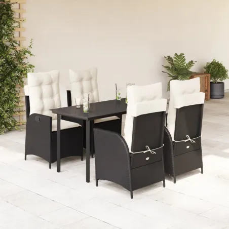 Ensemble à manger de jardin coussins 5pcs Noir Résine tressée