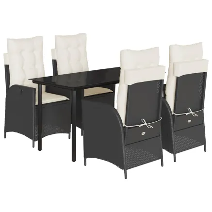 Ensemble à manger de jardin coussins 5pcs Noir Résine tressée 2