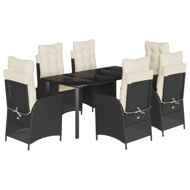 Ensemble à manger de jardin coussins 7pcs Noir Résine tressée