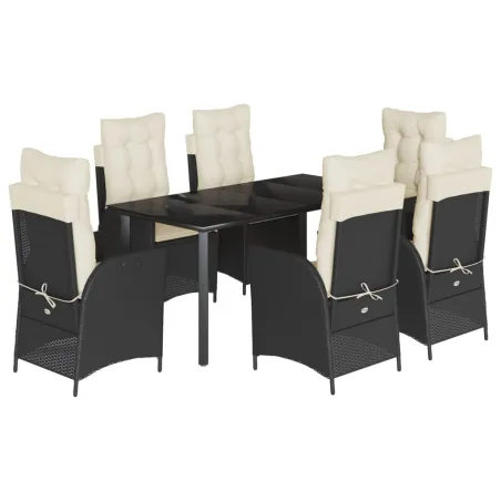 Ensemble à manger de jardin coussins 7pcs Noir Résine tressée